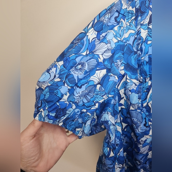 Women's Avara Blue Floral Print Top Sz 1X - Picture 6 of 11